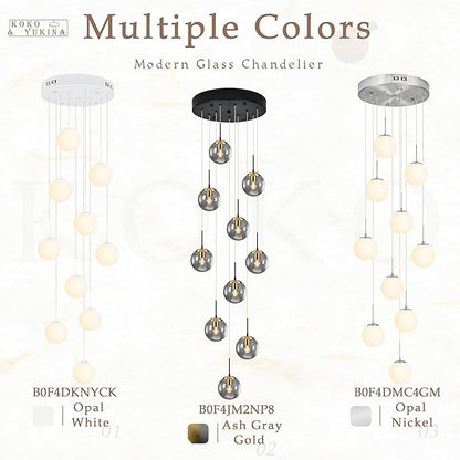 KoKo&Yukina Globe Pendant Light Adjustable Hanging Light Staircase Chandelier Milk Glass Pendant Lights with Milky White Glass Shade Globe Lights for Staircase