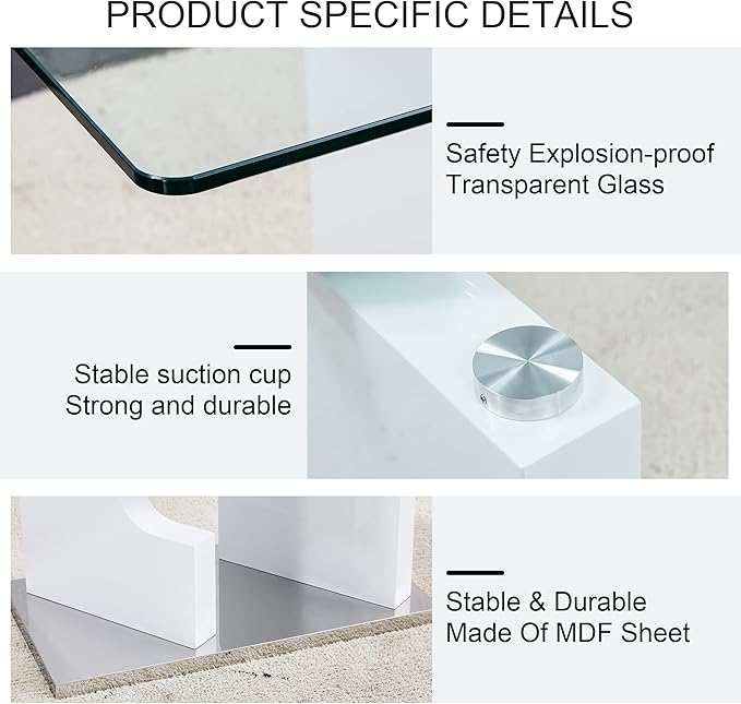 63” Glass Dining Table for 4–6 People, Modern Kitchen Table with Tempered Glass Top, Dining Room Table with White MDF Legs for Kitchen Dining Room