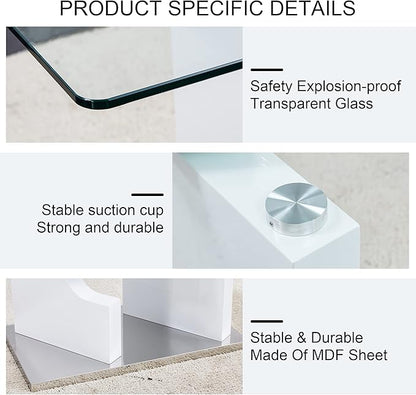 63” Glass Dining Table for 4–6 People, Modern Kitchen Table with Tempered Glass Top, Dining Room Table with White MDF Legs for Kitchen Dining Room