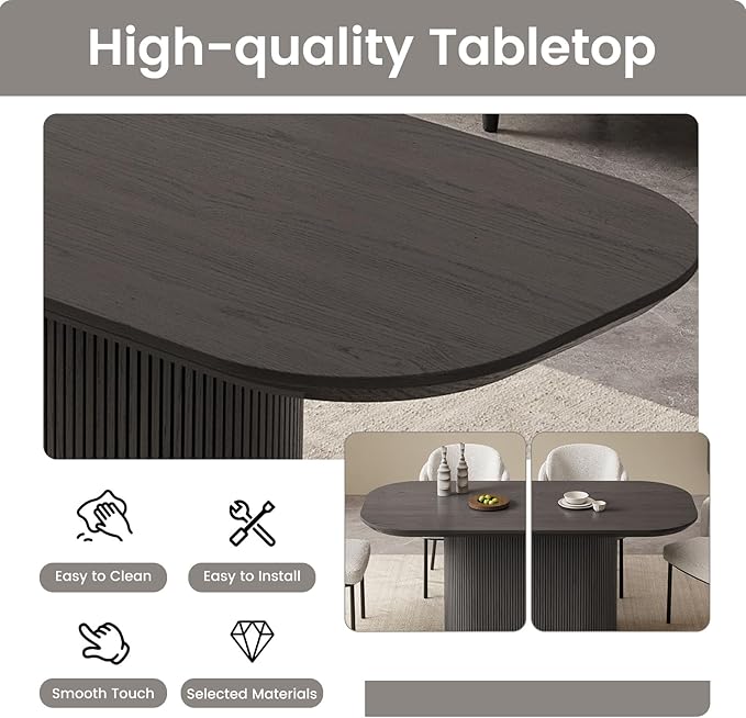 Miuuod 70.86" Oval Dining Table Set for 4, Modern Farmhouse Kitchen Table with 4 Ergonomic Chairs, Large Wood Dining Room Table Set, Rustic Dining Furniture, Dark Grey