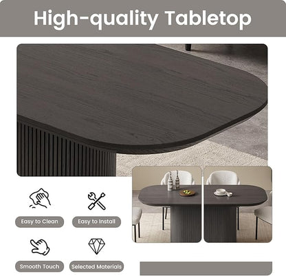 Miuuod 70.86" Large Oval Dining Table Set with 6 Chairs, Farmhouse Wood Kitchen Table Set, Modern Dining Room Furniture,Space-Saving Pedestal Base, Easy Clean, Dark Grey