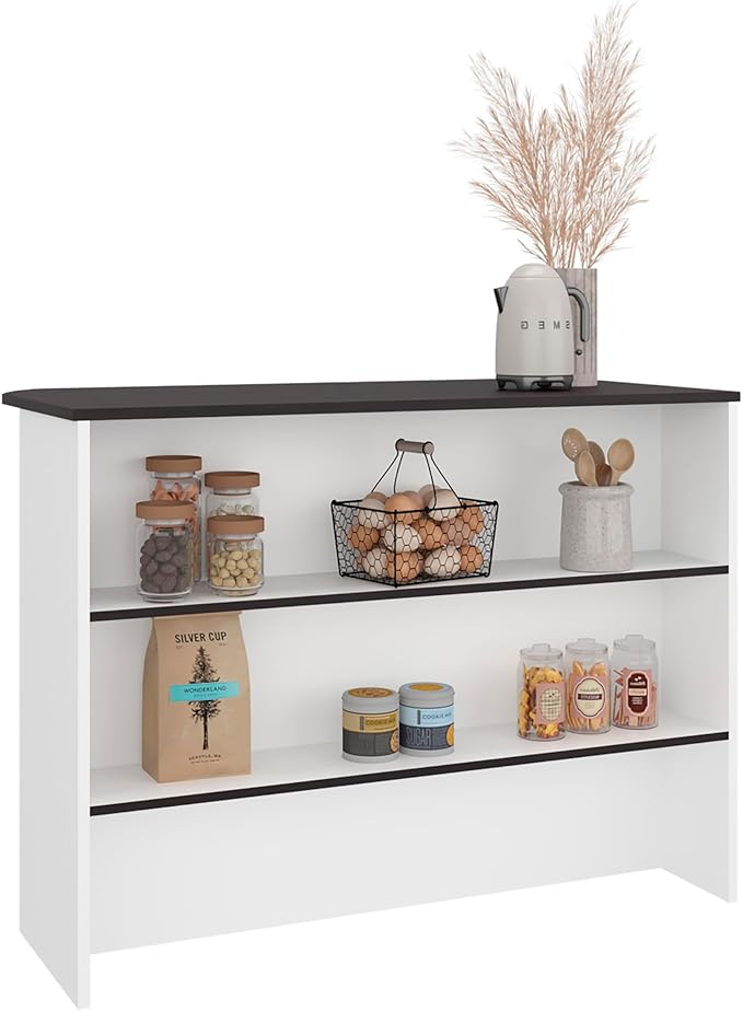 GOWE Kitchen Island 35.4" H, 3 Shelves, White/Black Wengue - Kitchen