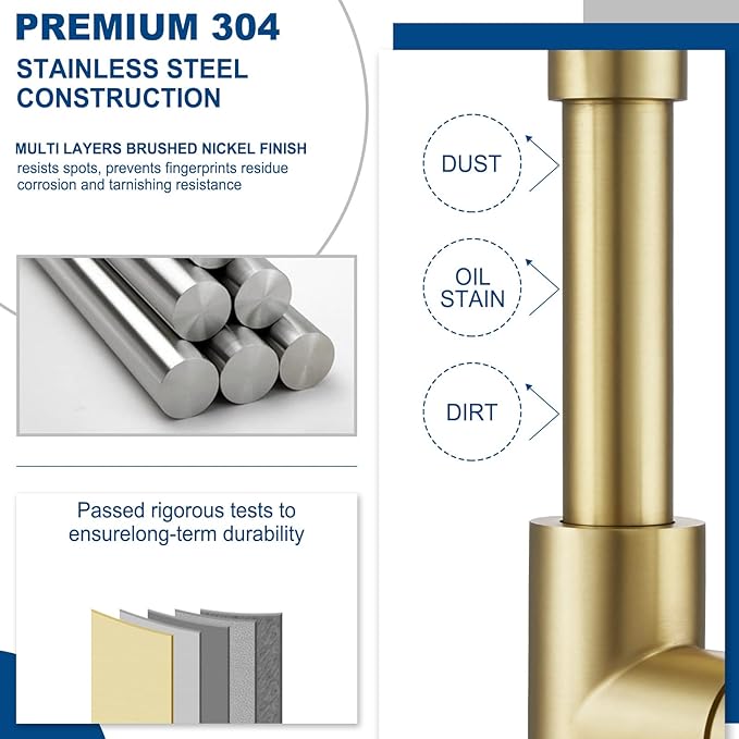 Gold Kitchen Faucet with Pull Down Sprayer, Single Handle Brushed Gold Faucet for Kitchen Sink, Commercial Farmhouse Kitchen Faucet with Deck Plate