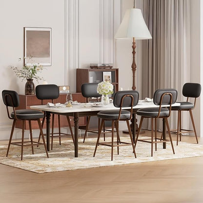 MALOL 26“ Swivel Bar Stools Set of 3, Mid Century PU Leather Counter Height Bar Chairs with Low Back and Metal Legs, Modern Bar Stool Chair for Kitchen Island, Black