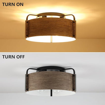 Flush Mount Ceiling Light, 4-Light Farmhouse Ceiling Light Fixture Metal Wood Grain Finish Close to Ceiling Lights for Living Room Kitchen Island Dining Room, E26 Base(Not Included Blub)