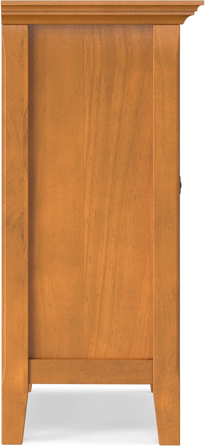 SIMPLIHOME Amherst Storage Cabinet - 32 inch Wide Solid Wood 2-Shelf Low Storage Unit in Light Golden Brown, Transitional Console or Accent Cupboard for Living Room or Entryway with Adjustable Shelves