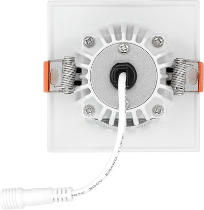 Maxxima 2 in. Ultra-Thin Recessed Anti-Glare LED Downlight - Canless IC Rated, 500 Lumens, 5 Color Temperature Selectable 2700K/3000K/3500K/4000K/5000K, Dimmable Square White Trim Black Baffle, 90 CRI