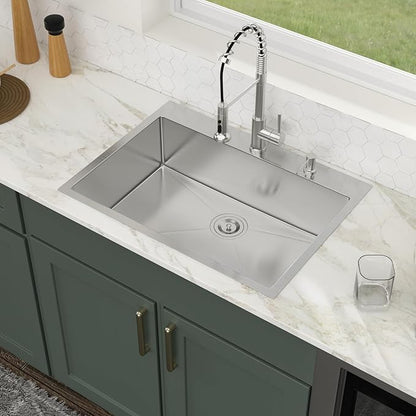 30x22 Drop in Kitchen Sink 30 Inch Stainless Steel Sinks 16 Guage 304 Single Bowl 9'' Deep Sinks with Drain Assembly LMT30229