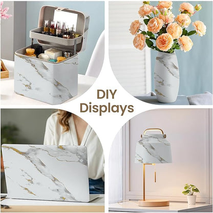 practicalWs Glossy Marble Wallpaper Peel and Stick White/Gold Granite Contact Paper Removable Wall Paper for Kitchen Countertop Cabinet Furniture 17.7" x 78.7"