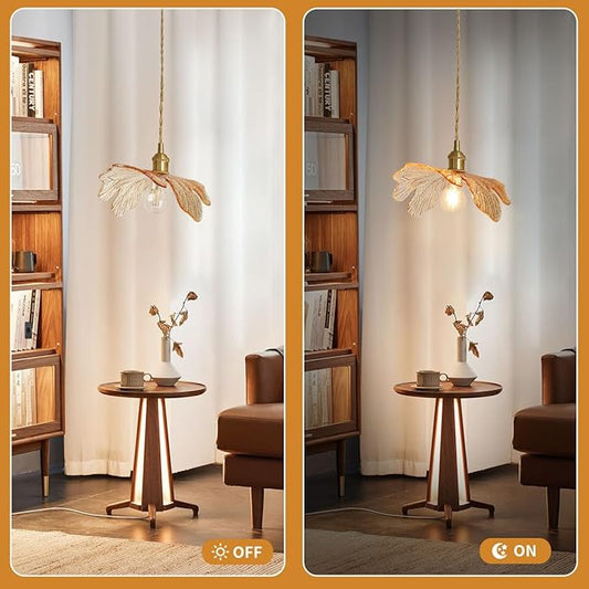 Plug in Pendant Lights 15ft Hanging Light with Plug in Cord Mid Century Modern Pendant Light Fixtures Hand Blown Amber Glass Pendant Light Plug in Hanging lamp for Kitchen Living Dining Room