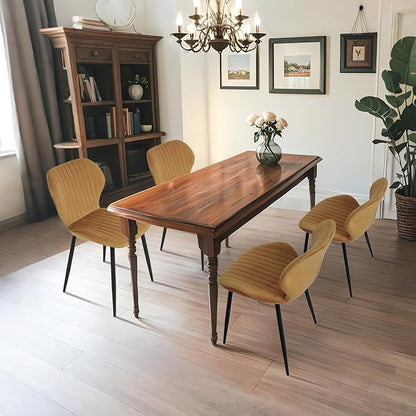 CangLong Mid Century Modern Dining Chairs Set of 2, Upholstered Kitchen Dining Room Chairs, Velvet Comfortable Dining Chair with Metal Legs, for Kitchen, Dining, Living Room, Yellowish Brown