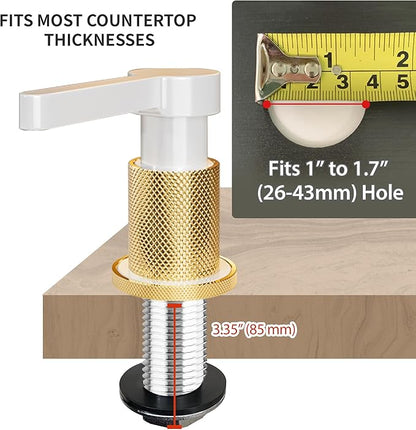 SD-80 All Brass Sink Soap Dispenser for Kitchen Sink Copper Pump Built in Dish Soap Dispenser with 17.6 oz(520ml) Bottle and 59"(1.5m) Extension Tube Kit (White)
