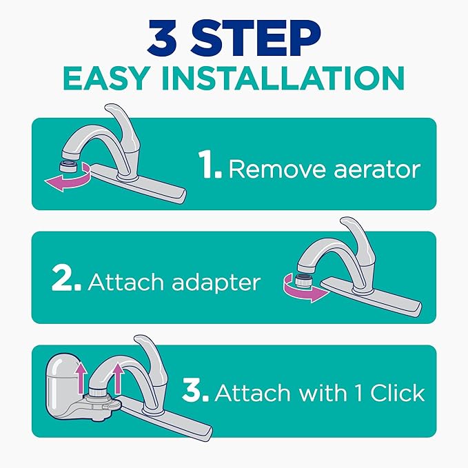 PUR Plus Vertical Faucet Mount Water Filtration System, Lead-Reducing Filter, Great-Tasting, Easy Install, Lasts 100 Gallons, Faucet Water Filter, Compatible with Sinks with External Aerators, Chrome