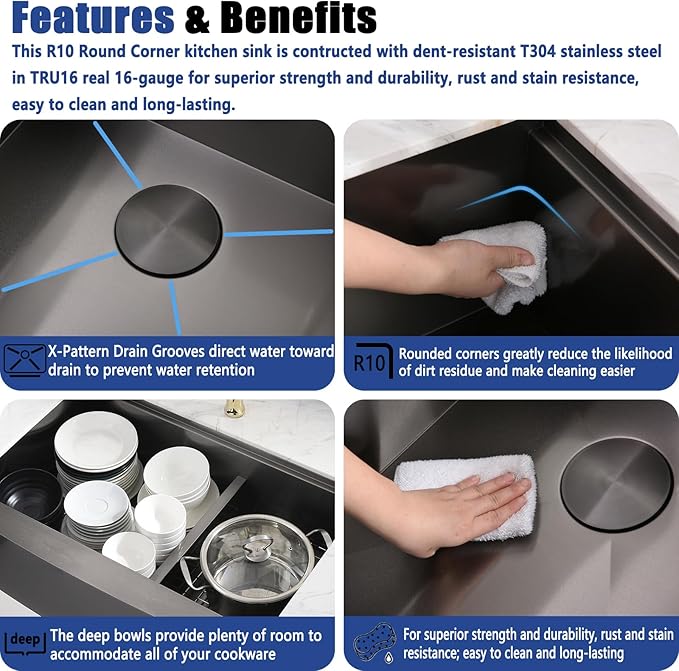 33x22 Double Bowl Farm Sink for Kitchens Workstation - 33 Inch Black Stainless Steel Farmhouse Kitchen Sink Double Bowl, Apron Undermount Double Kitchen Sink with Accessories