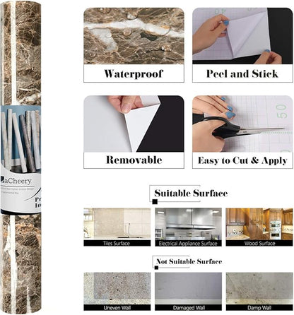 LaCheery 24"x160" Brown Marble Countertop Contact Paper Decorative Self Adhesive Wallpaper Roll Peel and Stick Countertops for Kitchen Backsplash Cabinet Shelf Drawer Liner Bathroom Counter Top Covers