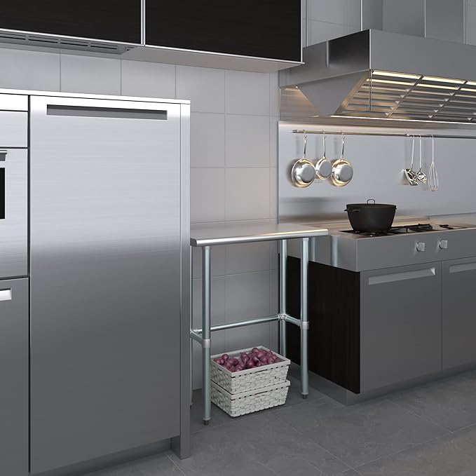 Stainless Steel Work Table Open Base | NSF Kitchen Island Food Prep | Laundry Garage Utility Bench (30" Long x 14" Deep)
