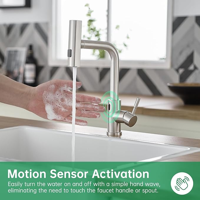 CENOSA Touchless Kitchen Faucet Motion Sensor Hands Free Single Handle Kitchen Sink Faucet with Pull Down Sprayer Brusshed Nickel