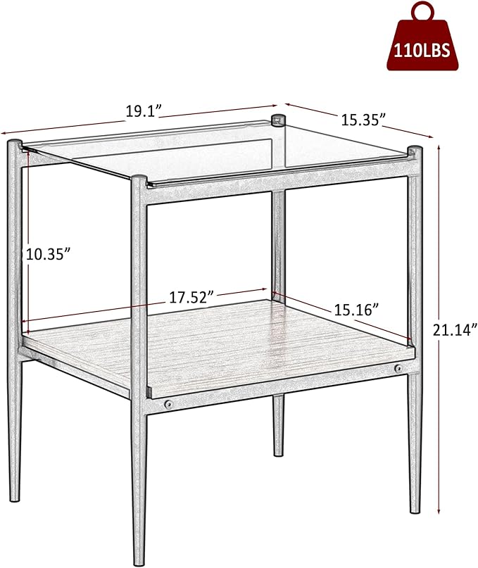 Set of 2 Glass End Table, 2-Layer Glass Living Room Table, Modern Tea Table Side Tables for Home Office Furniture