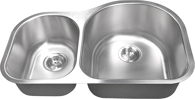 MSI 30 inch Undermount 40/60 Double Bowl 18 Gauge Stainless Steel Kitchen Sink and Strainer