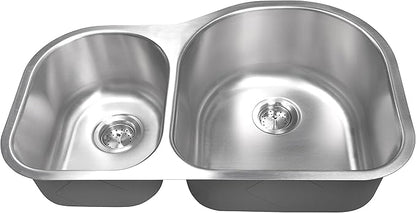 MSI 30 inch Undermount 40/60 Double Bowl 18 Gauge Stainless Steel Kitchen Sink and Strainer