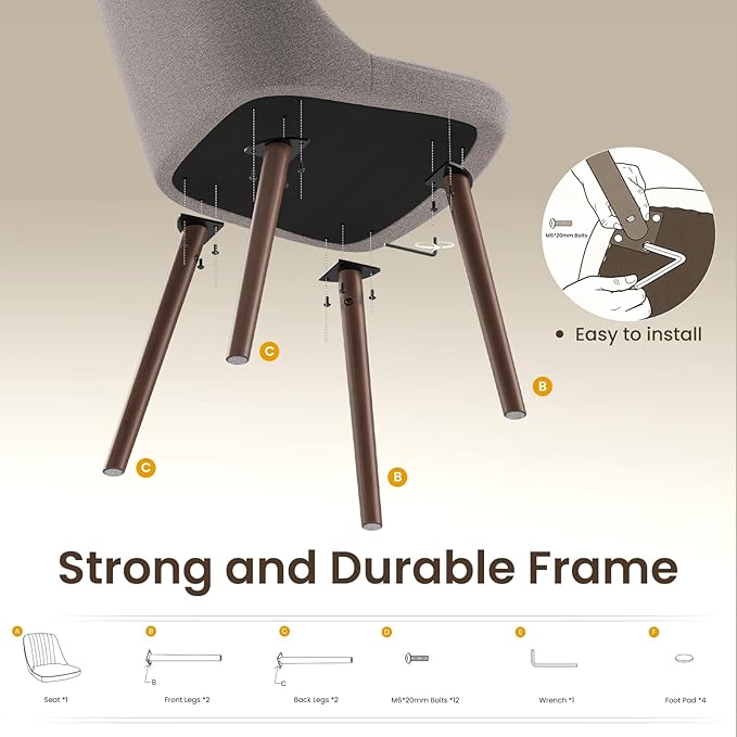 MALOL Upholstered Dining Chairs Set of 4, Modern Fabric Kitchen Chairs with Back, Wood Legs for Kitchen Dining Room Restaurant, Taupe