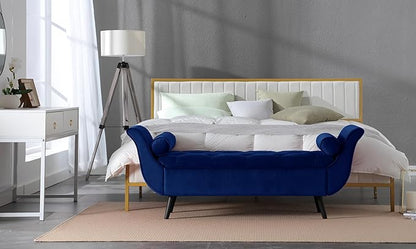 Modern Ottoman Bench with Storage, Upholstered Footstool for Bedroom Living Room Hallway, Bedside Pouf Toy Storage Ottoman Footrest, Versatile Storage Chest Bench Seat,Navy-Velvet