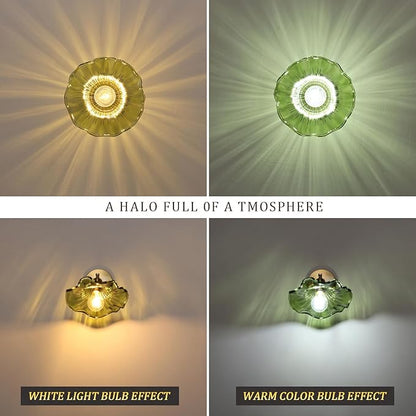 Shenmoyl Semi Flush Mount Light, Gold Hallway Vintage Fixture With Green Water Lily Glass, Bulb Included, 4.72" Base Modern Ceiling Light for Porch Kitchen Bedroom