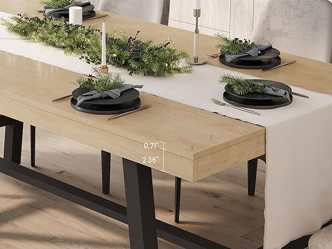 GarveeHome 63 Inch Small Space Dining Table for 4-6 People, Rectangular Kitchen Table for Apartment & Dining Room, Heavy Duty Metal Frame, Natural