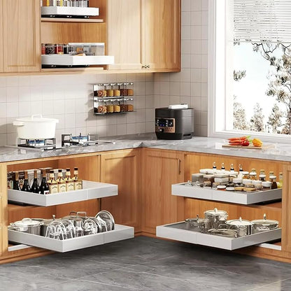 Pull-out Cabinet Organizer, ExpandableHeavy Duty Slide out Drawers Fixed with Adhesive Nano Film for Pots, Roll out Shelf Storage for Kitchen Base Cabinet Organization