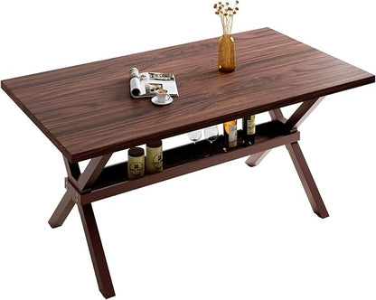 HIPIHOM 63" Modern Dining Room Table with Storage Shelves, MDF Kitchen Table with Scratch-Resistant Surface, Strong Metal Legs, Great for Apartments and Breakfast Nooks