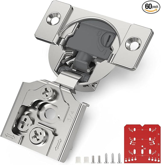 Chibery 60 Pack 3/4” Overlay 4D Soft Close Cabinet Hinges, Concealed Face Frame, Adjustable Closing Speed, 105° Opening Smooth Slow, Hidden Self Closing for Kitchen Corner, Cupboard (with Template)