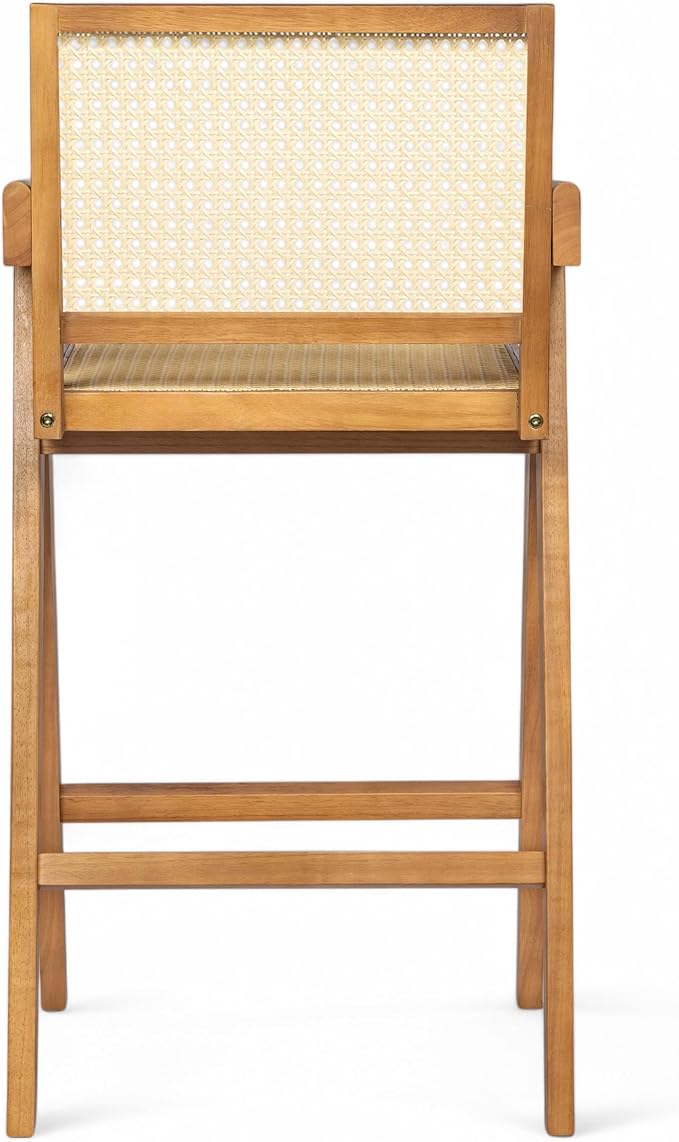 Modern Dining Chairs,Sturdy Rubberwood Frame with Woven Cane Backrest,Set of 2,Stylish Simple Natural Design,Applicable To Front Porch,Outdoor Lounge,Kitchen Island Bar Stools,Versatile Use,Natural-Wo