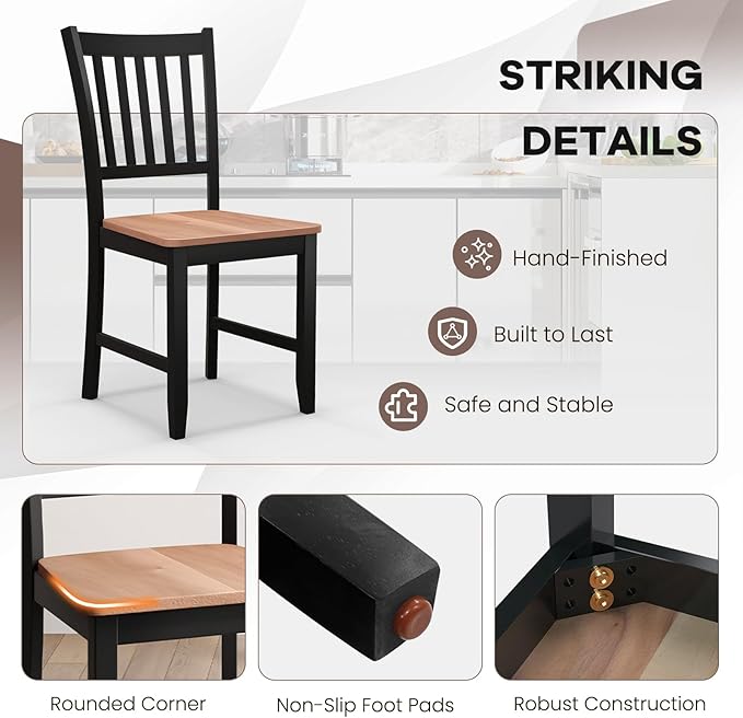 NAFORT Wood Dining Chairs Set of 4, High Back Kitchen Chairs with Solid Rubber Wood Legs, Non-Slip Foot Pads, Max Load 300 Lbs, Farmhouse Seat Dining Room Chairs