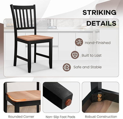 NAFORT Wood Dining Chairs Set of 4, High Back Kitchen Chairs with Solid Rubber Wood Legs, Non-Slip Foot Pads, Max Load 300 Lbs, Farmhouse Seat Dining Room Chairs