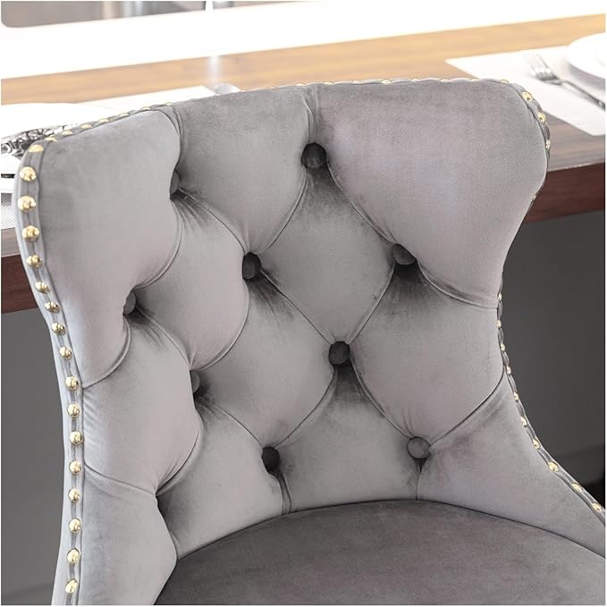 Golden Swivel Velvet Barstools Adjusatble Seat Height from 25-33 Inch,Modern Upholstered Bar Stools with Backs Comfortable Tufted for Home Pub and Kitchen Island,Gray,Set of 2,for Living Room