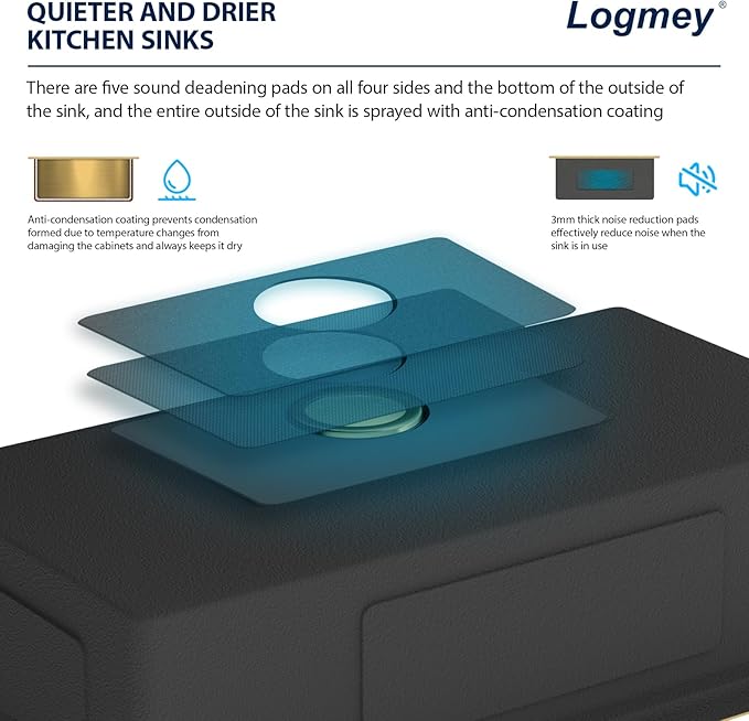 Logmey 33 Inch Gold Kitchen Sink 33x22 Drop in Sink 16 Gauge Stainless Steel Single Bowl Sinks,33x22x9
