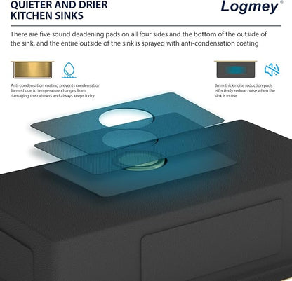 Logmey 33 Inch Gold Kitchen Sink 33x22 Drop in Sink 16 Gauge Stainless Steel Single Bowl Sinks,33x22x9