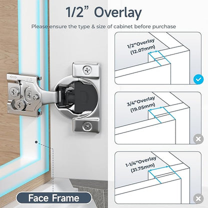 HOSOM 10 Pack Soft Close Cabinet Hinges 1/2 inch Overlay Kitchen Cabinet Door Hinges 105° Opening Angle for Cabinet Doors 3-Way Adjustment Hidden Door Hinges