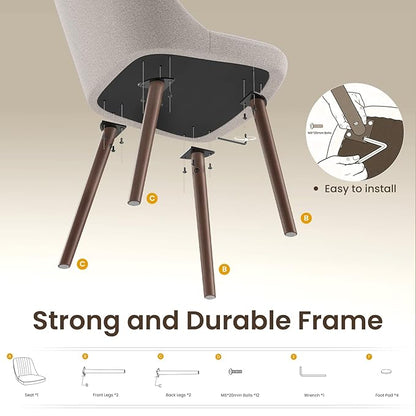 MALOL Upholstered Dining Chairs Set of 6, Modern Fabric Kitchen Chairs with Back, Wood Legs for Kitchen Dining Room Restaurant, Camel