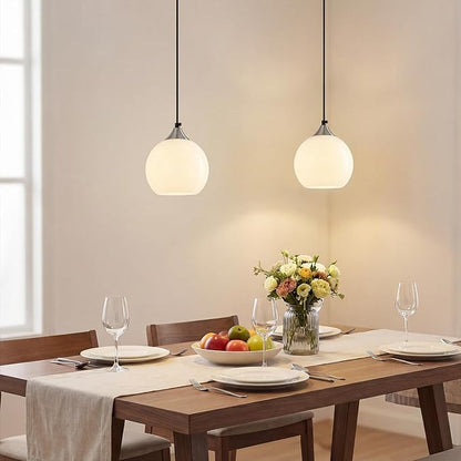Milky Luster Glass Pendant Lights Kitchen Island Globe Pendant Light Fixtures Modern Pendant Lighting for Bedroom Living Dining Room Light Fixture (5.9 in, 3 Pack)