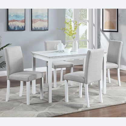 Ball & Cast Upholstered Dining-Room Chairs Set of 4, Kitchen Island Chair with Linen Padded Seat & White Wood Legs, 4pcs Modern Armless Side-Chair for Dining, Gray
