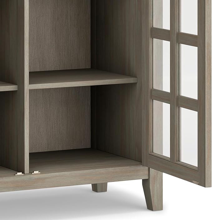 SIMPLIHOME Artisan SOLID WOOD 38 inch Wide Transitional Medium Storage Cabinet in Distressed Grey for the Living Room, Entryway and Family Room