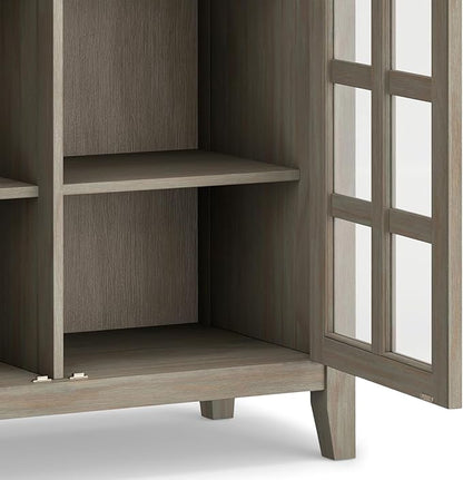 SIMPLIHOME Artisan SOLID WOOD 38 inch Wide Transitional Medium Storage Cabinet in Distressed Grey for the Living Room, Entryway and Family Room
