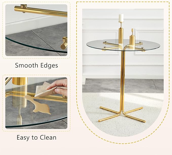 36" Round Counter Height Table, Tempered Glass Top with Gold Metal Base, Modern Pub Table for Kitchen, Bar & Small Spaces