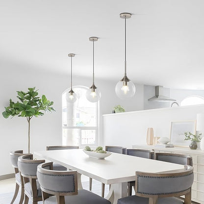 KCO Lighting 7.1” Glass Globe Pendant Light Brushed Nickel Ceiling Light Fixture Mid Century Modern Pendant Lights Kitchen Island Small Bubble Glass Pendant Light