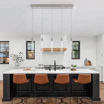 Modern Pendant Lights Kitchen Island,Brushed Nickel Crystal Chandelier Lights, Switch 3000-4000-6000K Dimmable Kitchen Pendant Lighting for Kitchen Island, Dining Room, Bar Counter