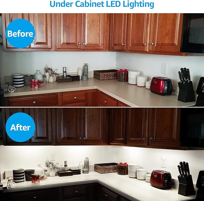 TORCHSTAR Plug in Under Cabinet Lighting, ETL Listed Linkable LED Under Cabinet Light Kit, Individual Control, 16 Inch, 4000K Cool White, 8W, Pack of 4
