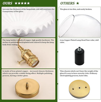 Shenmoyl Pendant Light 2 Pack with White Pleated Ceramic Lmapshade, Brass Vintage Pendant Light Adjustable Hanging Light for Kitchen Island Dining Room Hallway