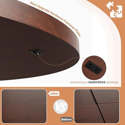 Garvee 47" Round Dining Table for 4-6 People - Circle Kitchen Dinner Table with Sturdy Pedestal Base, Space Saving Dinning Room Furniture for Living Room, Kitchen, Apartment, Walnut