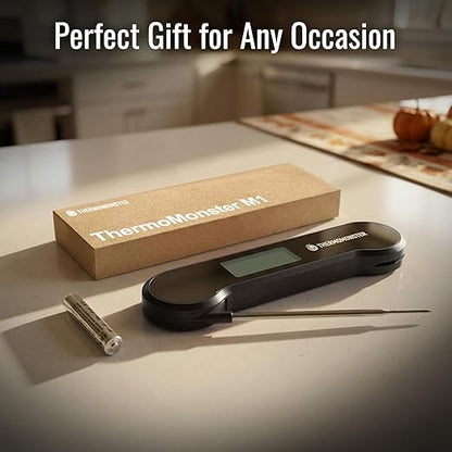 0.5 Sec Instant Read Meat Thermometer Digital with ±0.5℉ Precision, Food Thermometer for Cooking Kitchen Gadgets, Oven Grill Candy BBQ Essentials Accessories, Gifts for Him Dad Men Birthday, Black